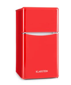 Klarstein Monroe Black, kombinált hűtőszekrény, 61/24 liter, F energiahatékonysági osztály, Retrolook, piros