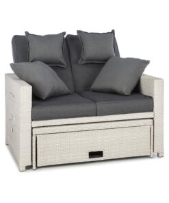 Blumfeldt Komfortzone Rattan-Lounge-Sofa, rattan kanapé, polyrattan, kihajtható asztalok, fehér