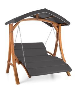 Blumfeldt Aruba, kerti hinta, napellenző, 130 cm, kétszemélyes, masszív fa, szürke