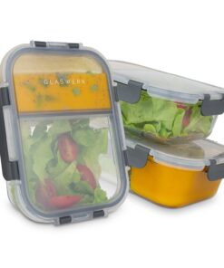 Klarstein Glaswerk Jardine, ételhordozó, 3 darabos készlet, 2 kamra, 1040 ml, boroszilikát üveg, fedél