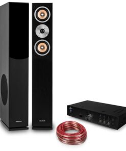 Auna „Briliant Black“, HiFi készlet, HiFi erősítő + 2 oszlop hangfal + kábel