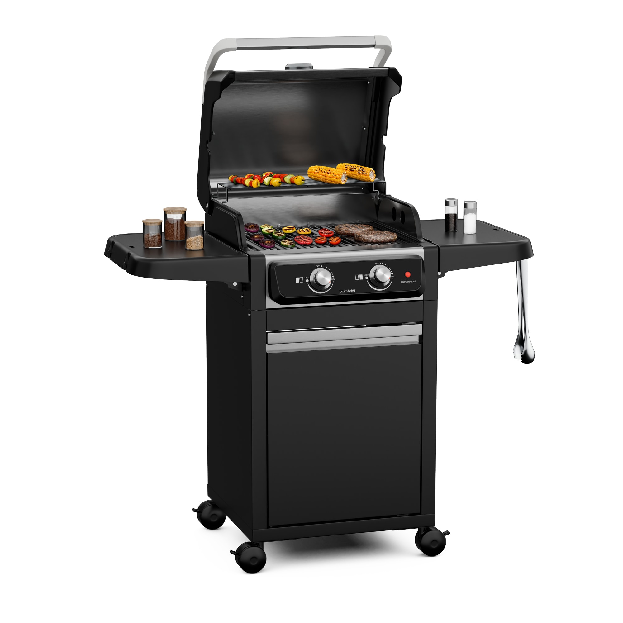Blumfeldt ElectricPro elektromos grill, Nagy teljesítményű, Összecsukható oldalasztalok, Beépített hőmérő