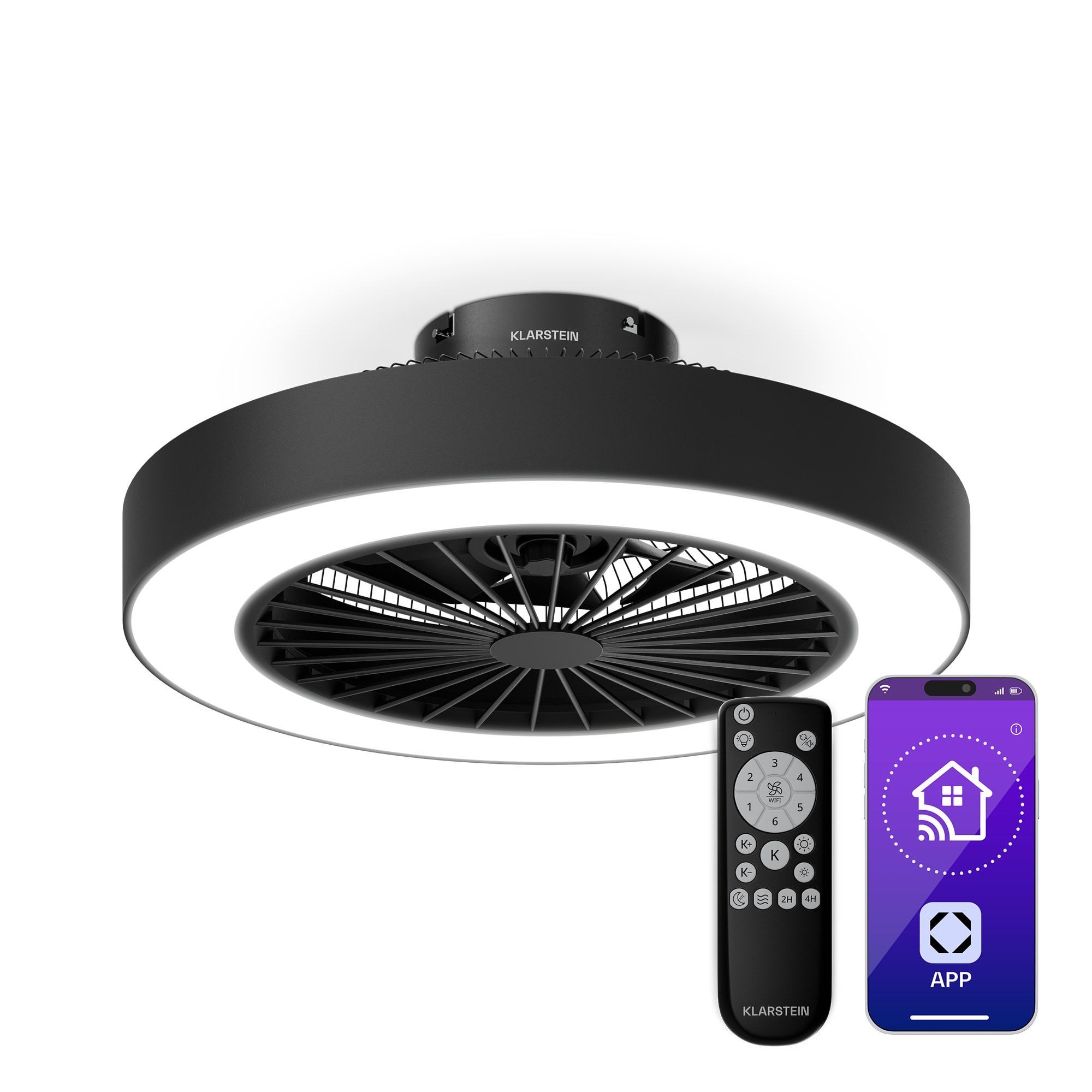 Klarstein ZenBreeze intelligens mennyezeti ventilátor világítással | 48 cm | 16 W | Csendes | LED | Akril