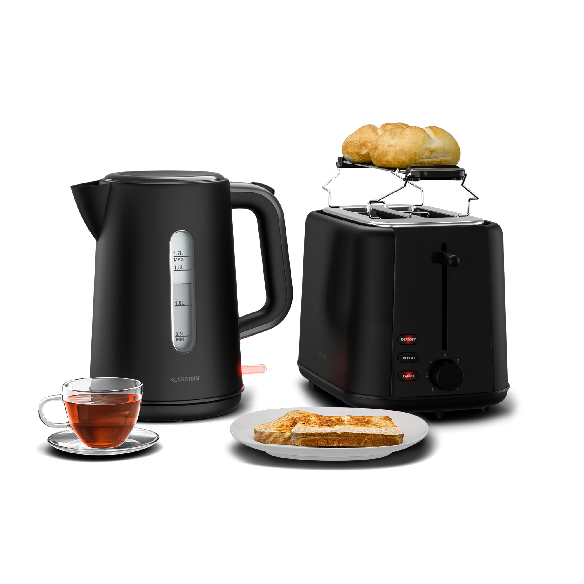 Klarstein Velaire basic reggeliző szett | 2 rekeszes kenyérpirító és vízforraló | 800 W | 1,7 l