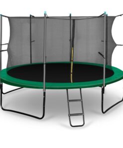 KLARFIT Rocketstart 366, 366 cm trambulin, belső biztonsági háló, széles létra, zöld