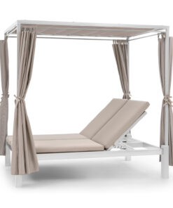 Blumfeldt Eremitage Double Sunbed, kétszemélyes napozóágy, acélkeret függyönyök krémszínű, napellenző tető, krém