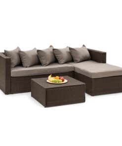 Blumfeldt Theia Lounge Set, kerti ülőgarnitúra, sarok kanapé, asztal, 5 párna, barna