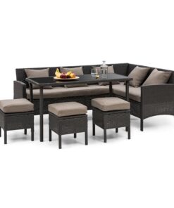 Blumfeldt Titania Dining Lounge Set, sarokrekamié asztal, ülőkék, fekete