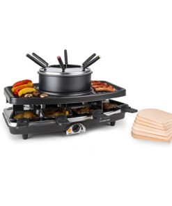 Klarstein Entrecote, 2 az 1-ben raclette grill fonduevel, 1100 W, természetes kő, 8 személyre, alátétek