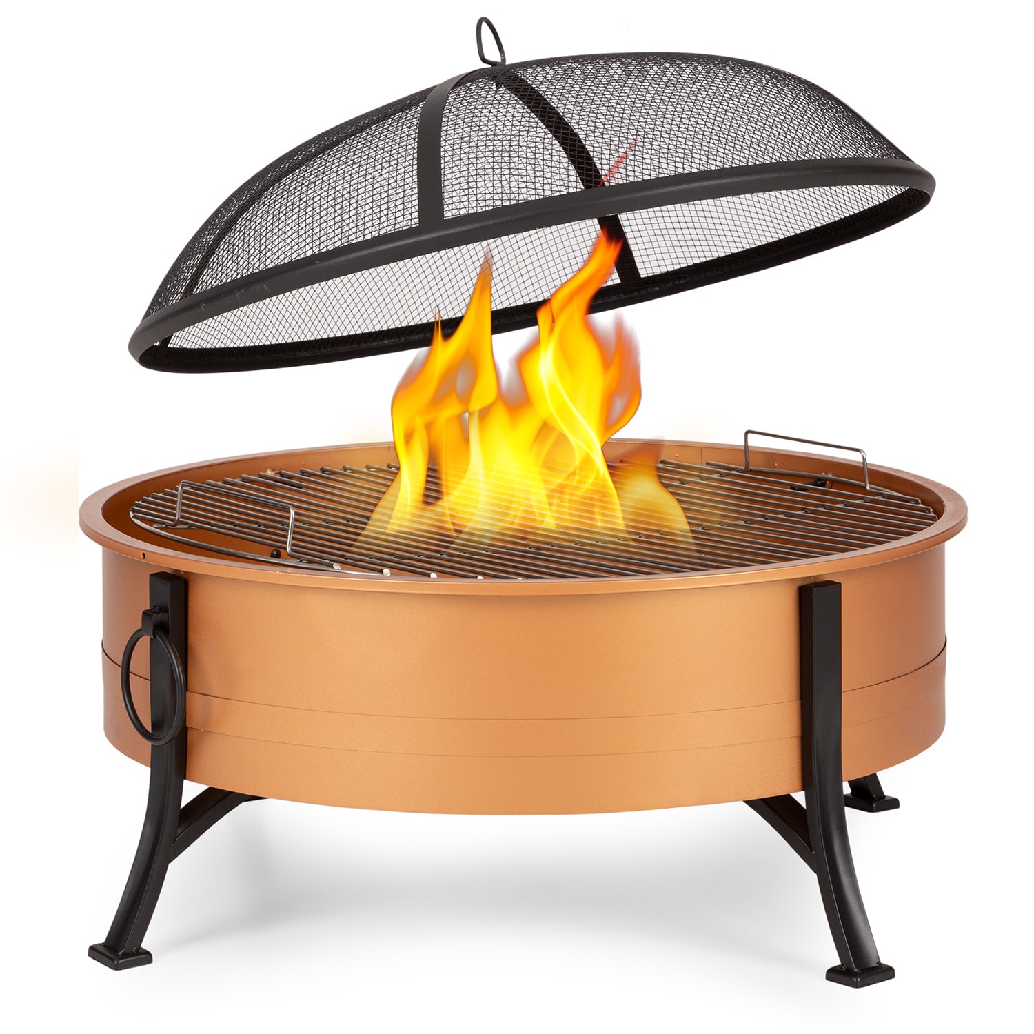 Blumfeldt Catania, 2 az 1-ben tűzrakóhely, Ø 80cm, szikrafogó, Ø 70cm grill, acél, réz