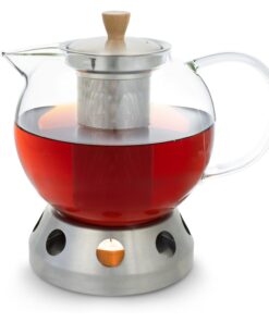 Klarstein Sencha, formatervezett teáskancsó, melegítővel, 1,3 L, Hibiscus rozsdamentes acélból, szűrő