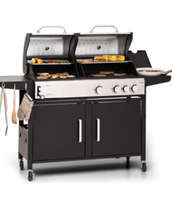 Klarstein Kingsville 3.1, gáz + faszén kombinált grill, 10,9 kW, 3+1 égő, állítható magasság