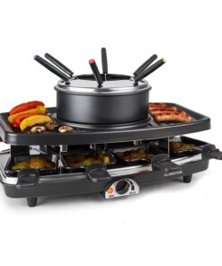 Klarstein Entrecote, 2 az 1-ben raclette grill fonduevel, 1100 W, természetes kő, 8 személyre