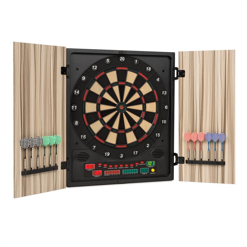 KLARFIT Dartmaster 180, bézs, darts tábla, dart gép, puha hegyű, ajtó