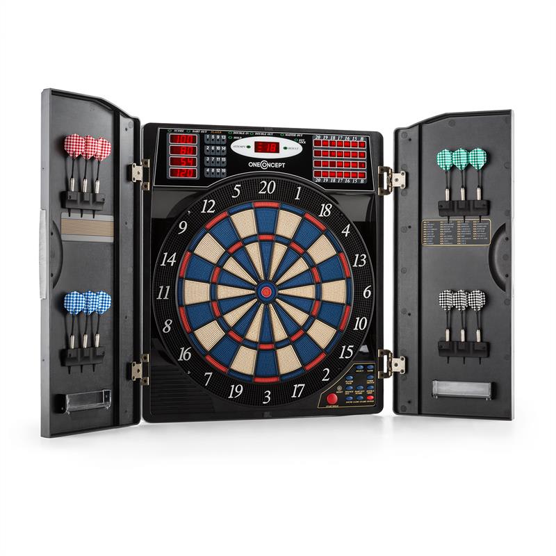 OneConcept Masterdarter, fémhatású, darts tábla, darts gép, puha hegyű, ajtós
