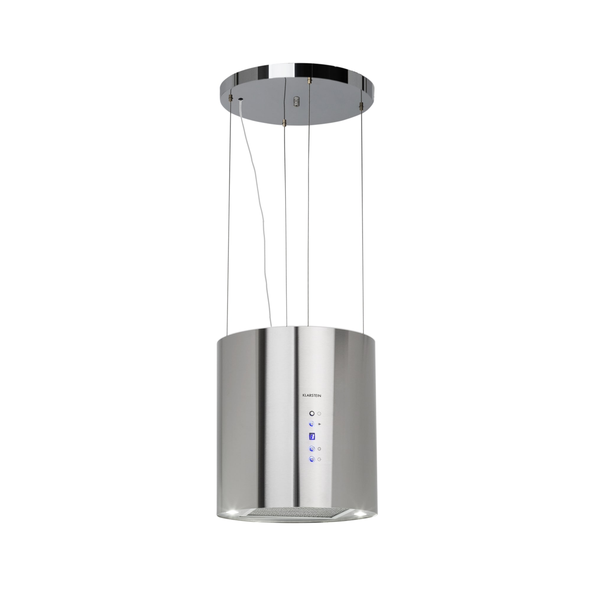 Klarstein Barett, sziget páraelszívó, Ø 35 cm, légkeringetés, 560 m³/ó, LED, aktívszén szűrő, nemesacél