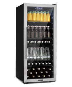 Klarstein Beersafe 7XL, hűtőszekrény, 242 liter, 5 polc, panoráma üvegajtó, rozsdamentes acél