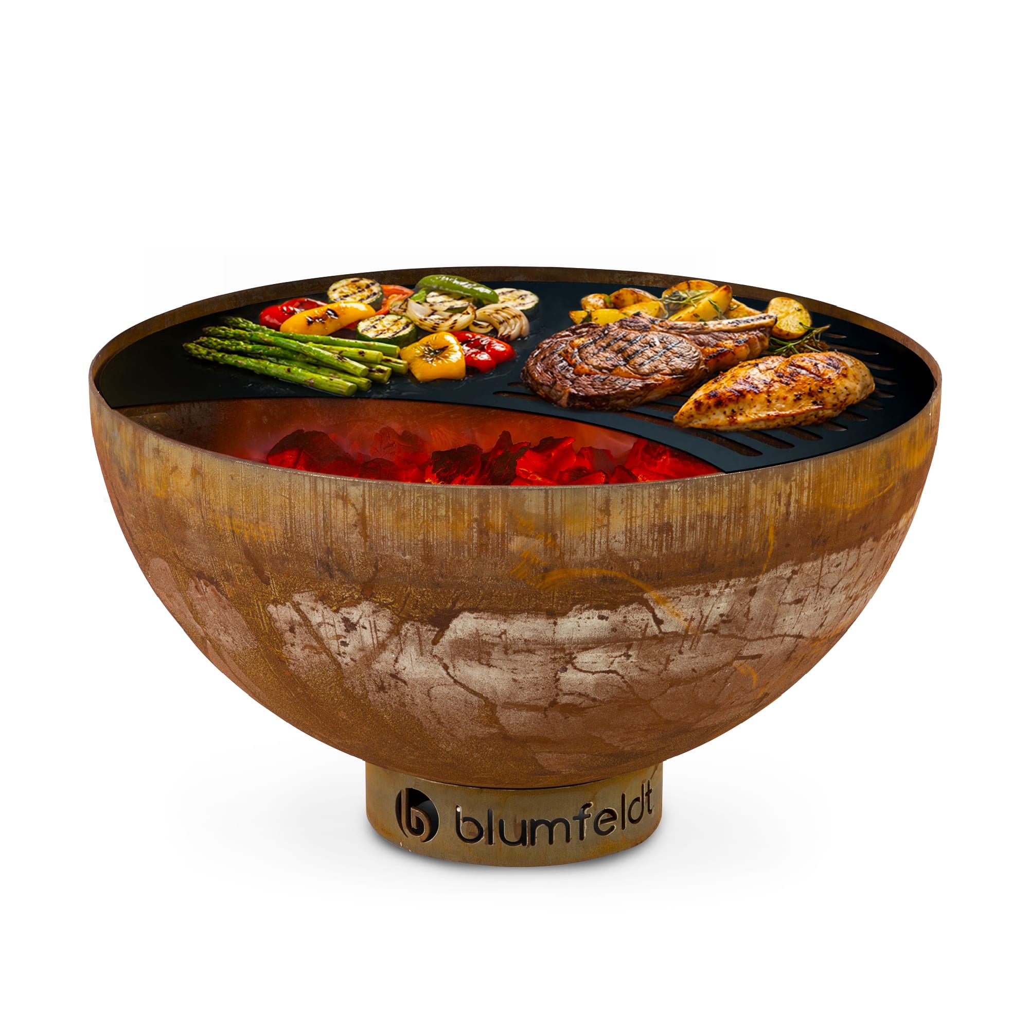 Blumfeldt Savage, tűzrakóhely grillel, Ø 60,5 cm, acél, védőfedél, rozsdás hatás