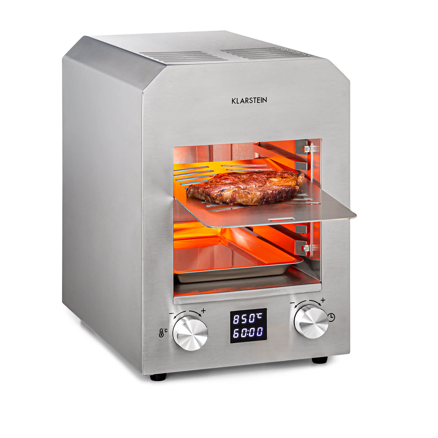 Klarstein Hannibal, magas hőmérsékletű grill, 2200 W, 850 °C, beltéri, ezüst