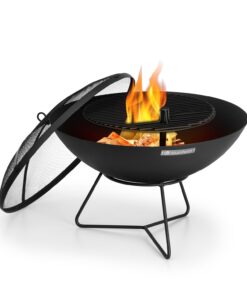 Blumfeldt Orbit, 3 az 1-ben acél tűzrakóhely, Ø 60 cm, 40 cm grill, asztal, fekete