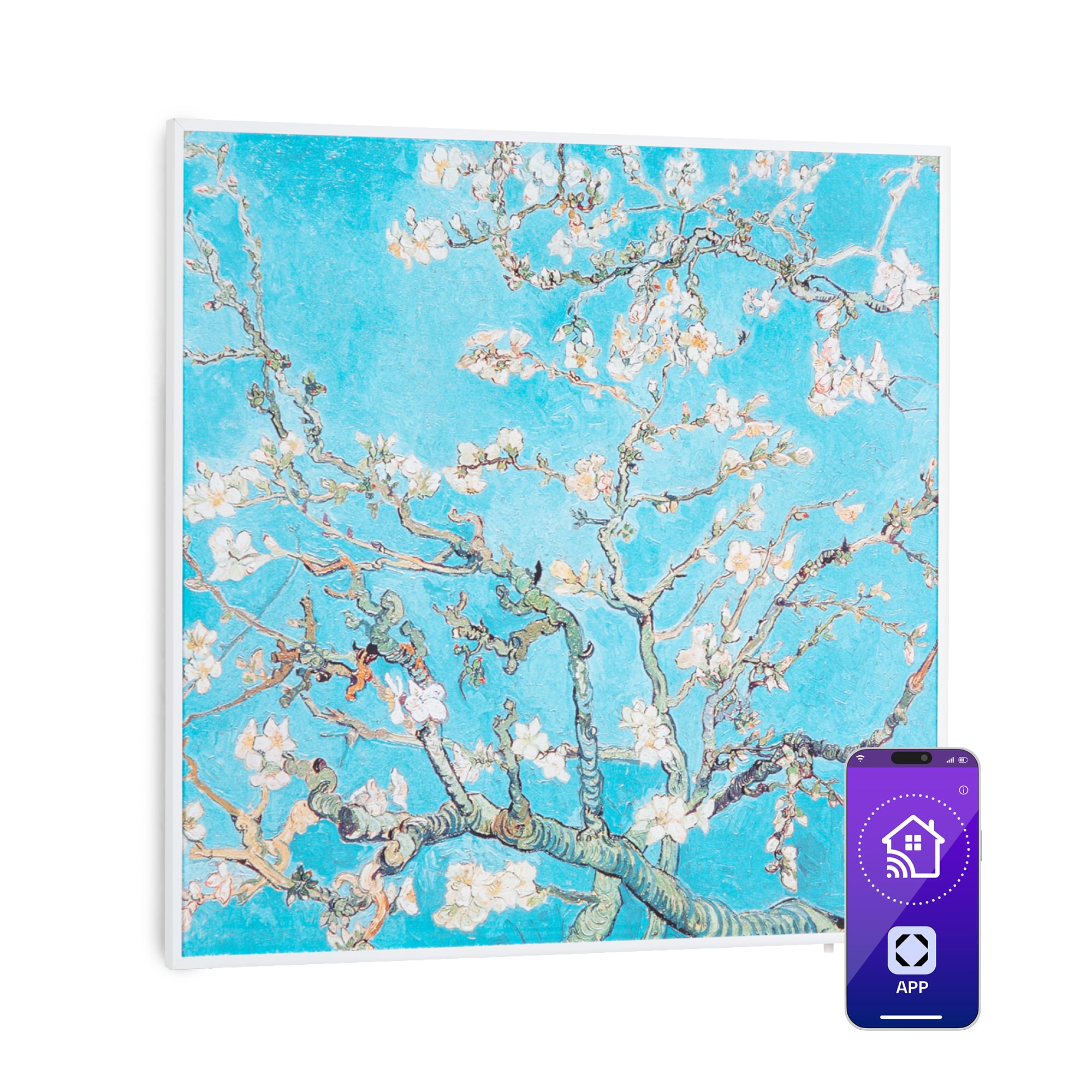 Klarstein Wonderwall Air Art Smart, infravörös hősugárzó, 60 x 60 cm, 350 W, alkalmazás, mandula virág