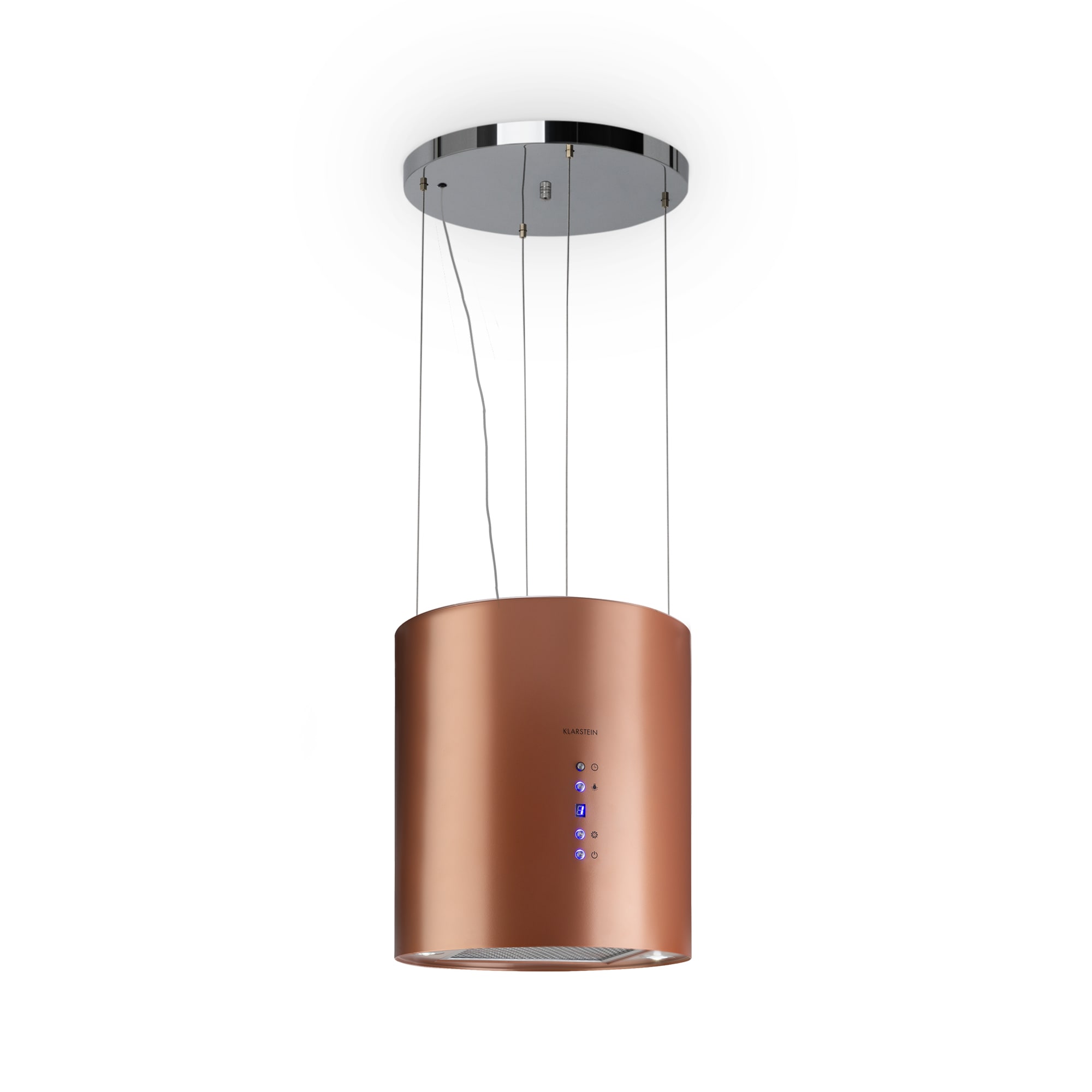Klarstein Barett, sziget páraelszívó, Ø 35 cm, légkeringetés, 590 m³/ó, LED, aktívszén szűrő, réz