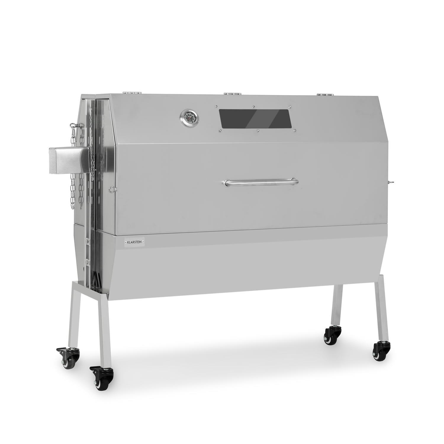 Klarstein Sauenland Pro XL, malacsütő grill, forgó nyárs, 13 W, 4 kerék, rozsdamentes acél