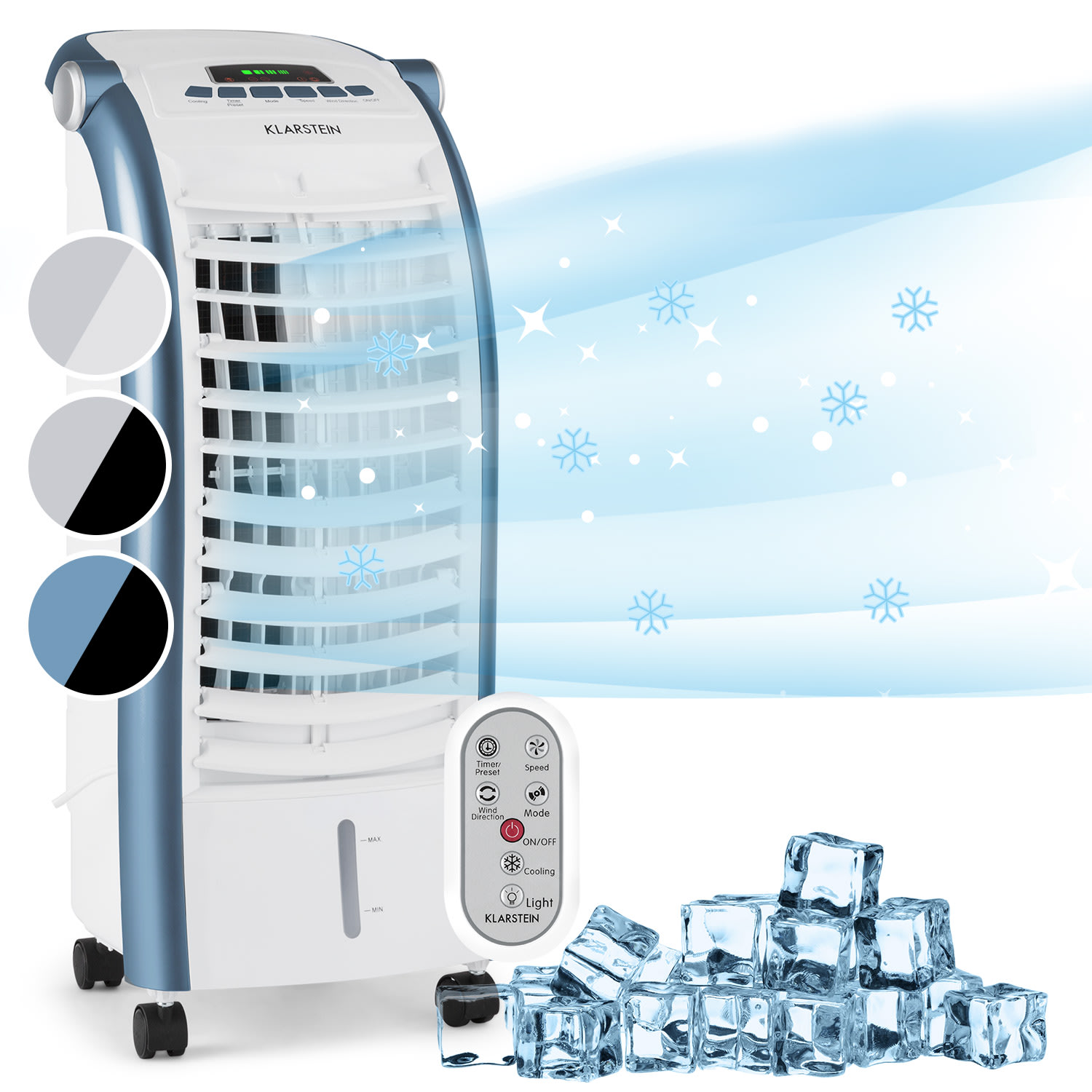 Klarstein Maxfresh, ventilátor, léghűtő, 3 v 1, 6L, 65W, távirányító, 2 x jégcsomag