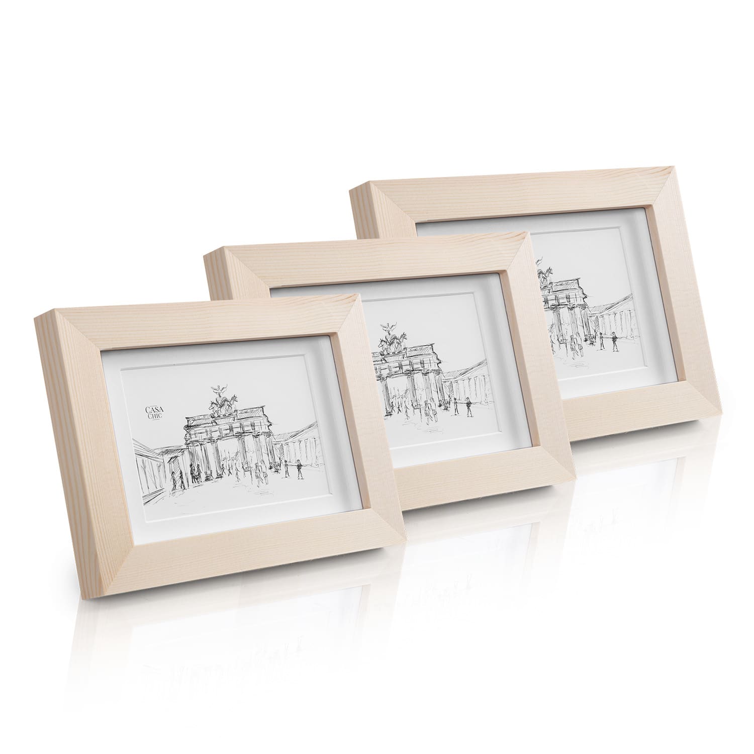 Casa Chic Edinburgh, képkeretek, téglalap alakú, 3 db-os szett, fényképek 14 x 9 cm, paszpartu, fa