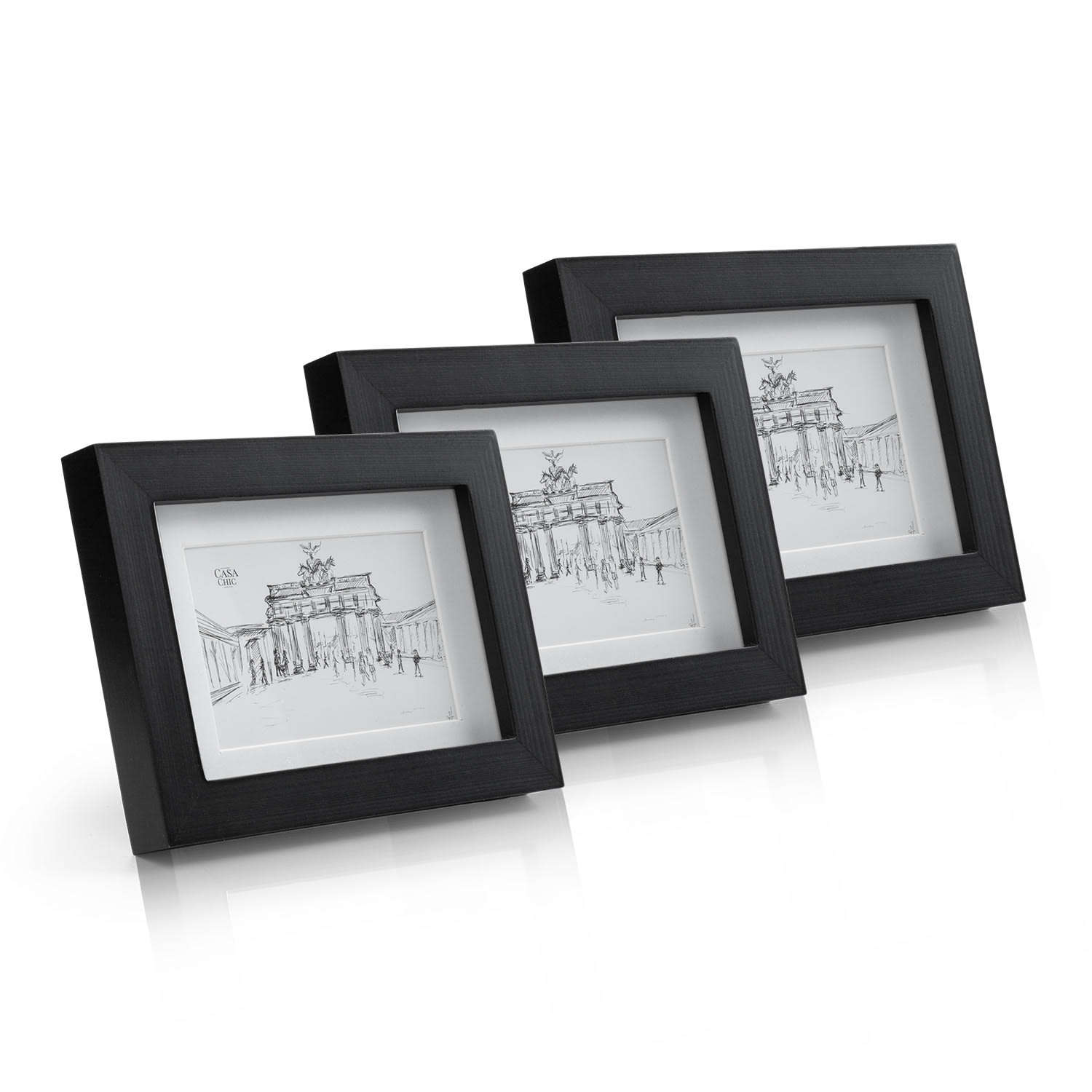 Casa Chic Brighton, képkeretek, 3 db-os szett, üveg, 10 x 15 cm-es keret, paszpartu, valódi fa