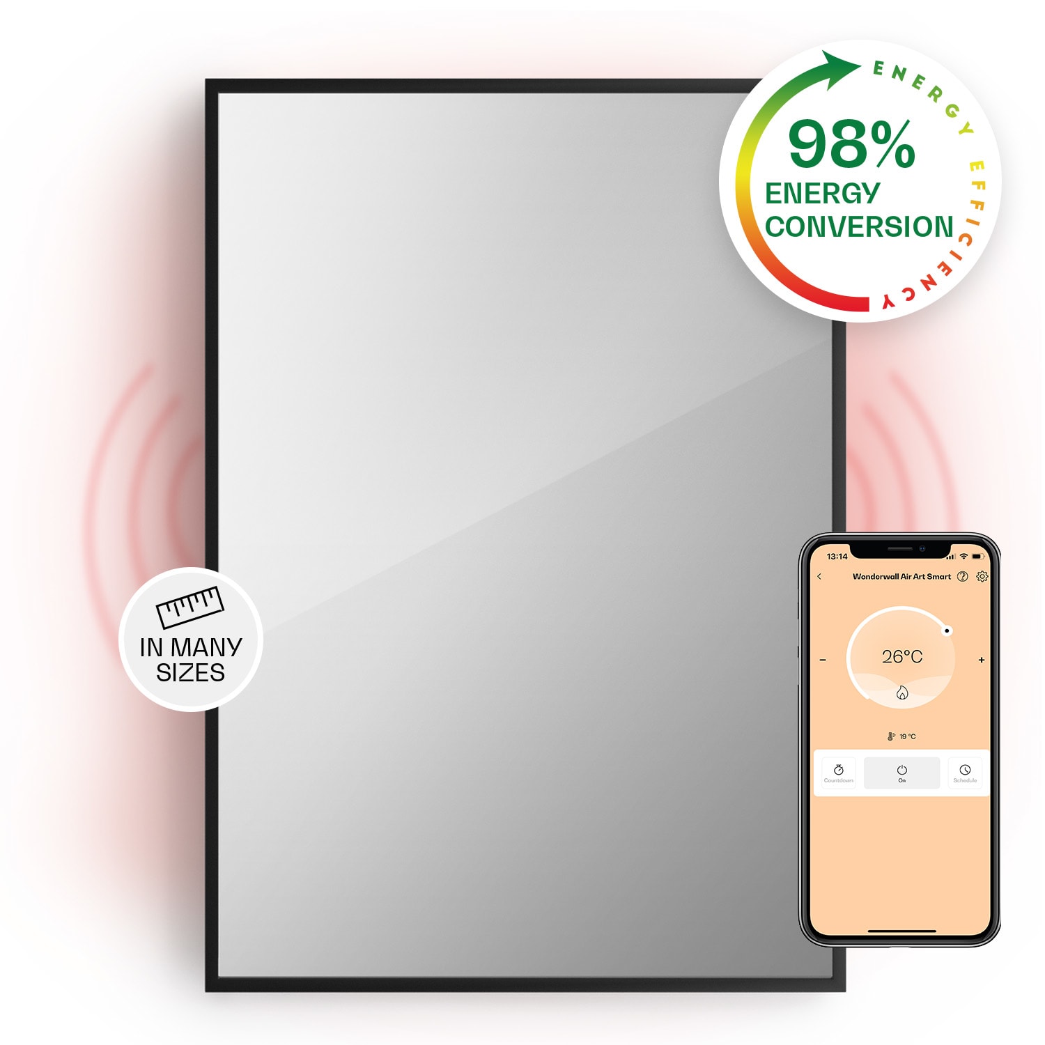 Klarstein La Palma 750 smart, infravörös hősugárzó 2 az 1-ben, 85 x 60 cm, 750 W, tükör elülső rész