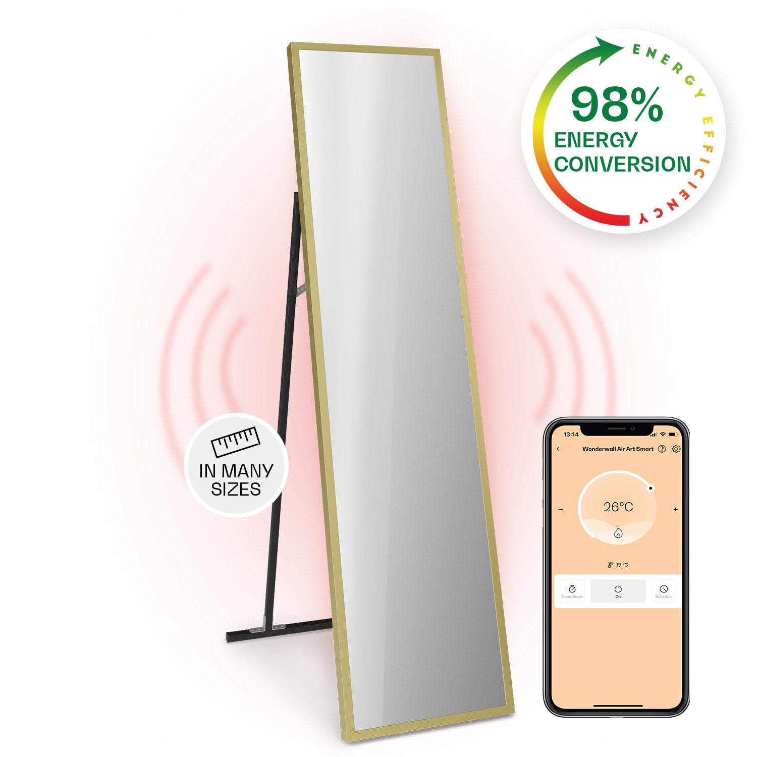 Klarstein La Palma 900 smart, infravörös hősugárzó, 40 x 160 cm, 900 W, tükörállvány