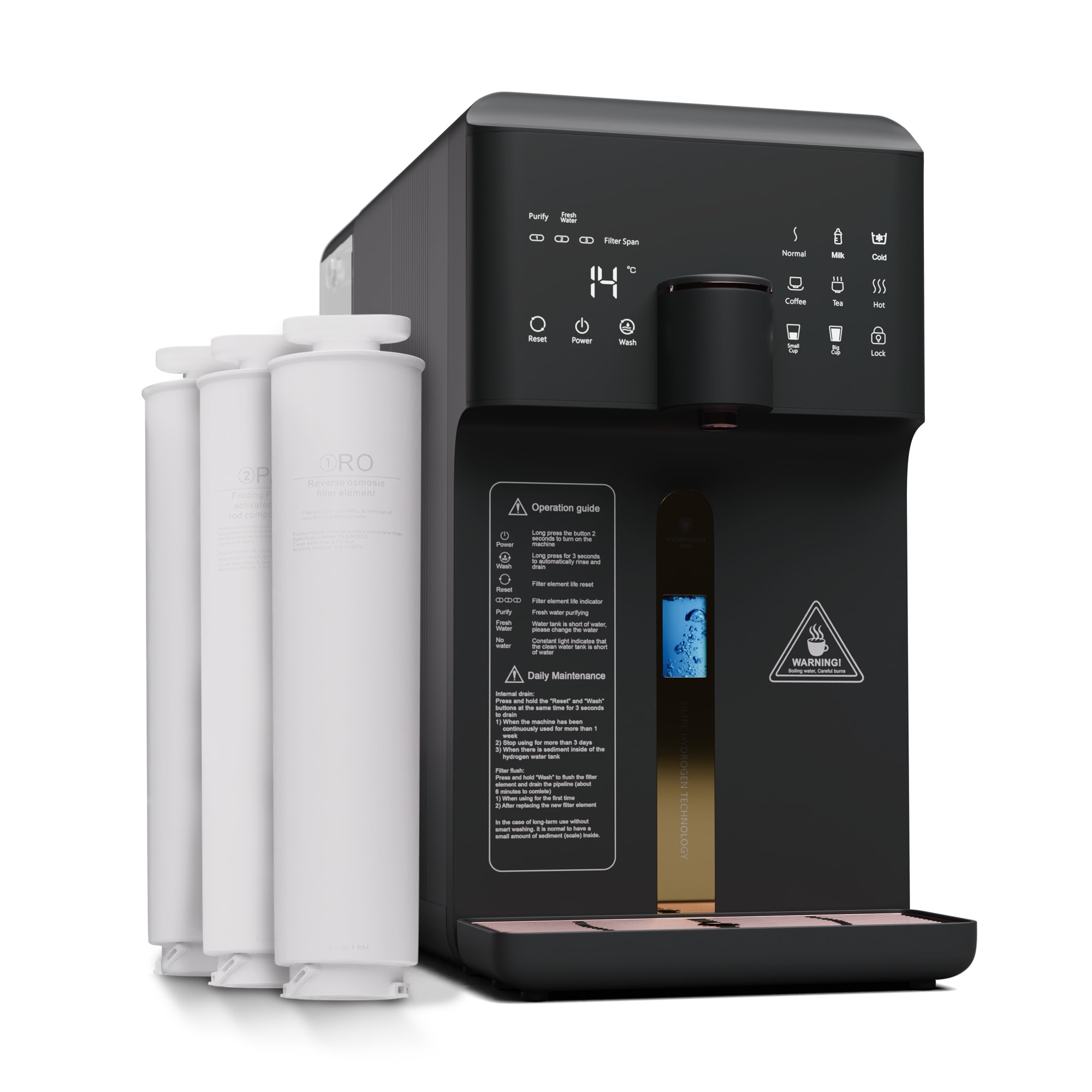 Klarstein AquaFina 6L, víztisztító, 5 fokozatú szűrés, 6 l térfogat, HD érintős kijlező, 6 vízhőmérséklet, fekete