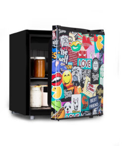Klarstein Cool Vibe 46+, hűtőszekrény, 46 l, 1 polc, Stickerbomb stílus