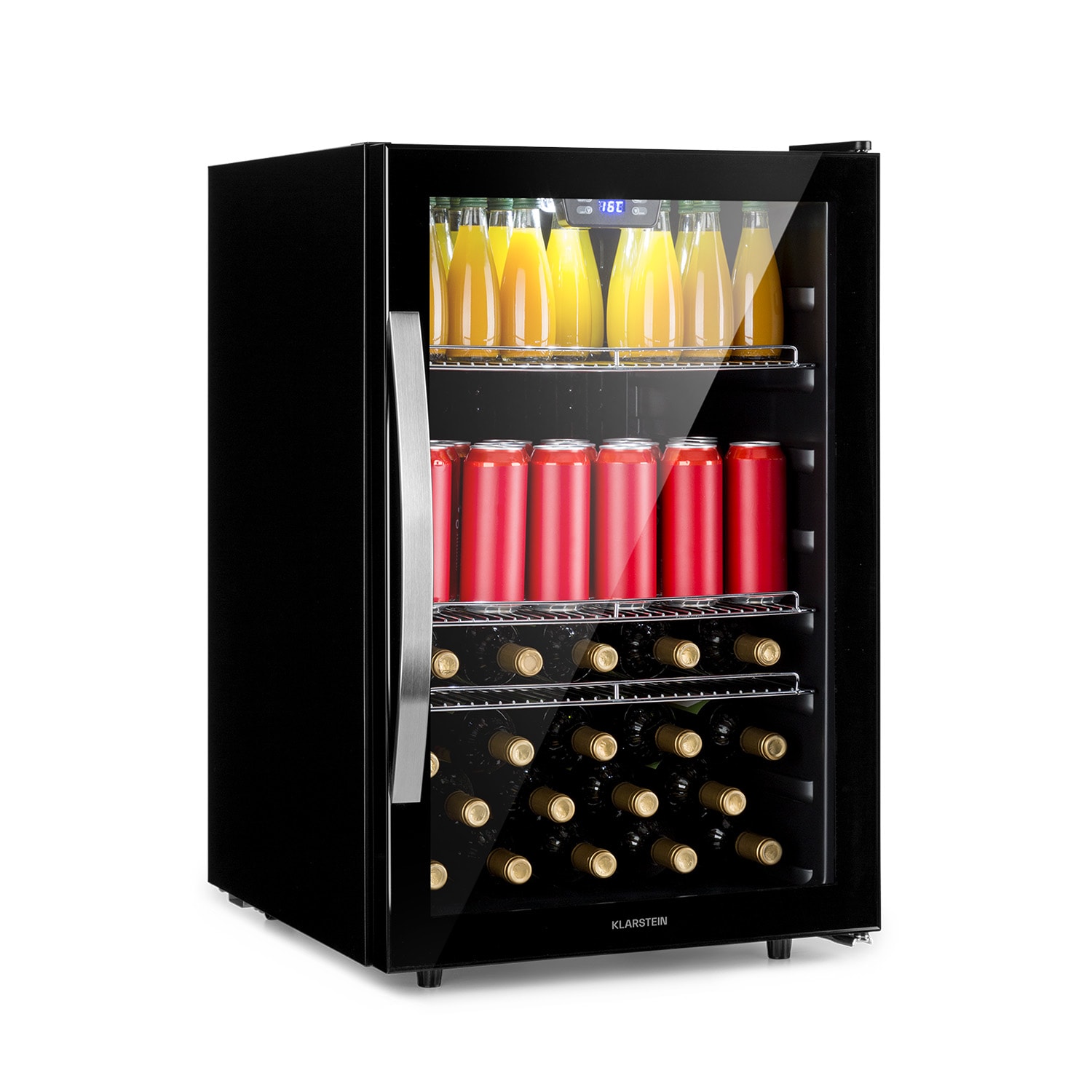 Klarstein Beersafe 5XL, hűtőszekrény, 147 liter, 3 polc, panoráma üvegajtó, rozsdamentes acél