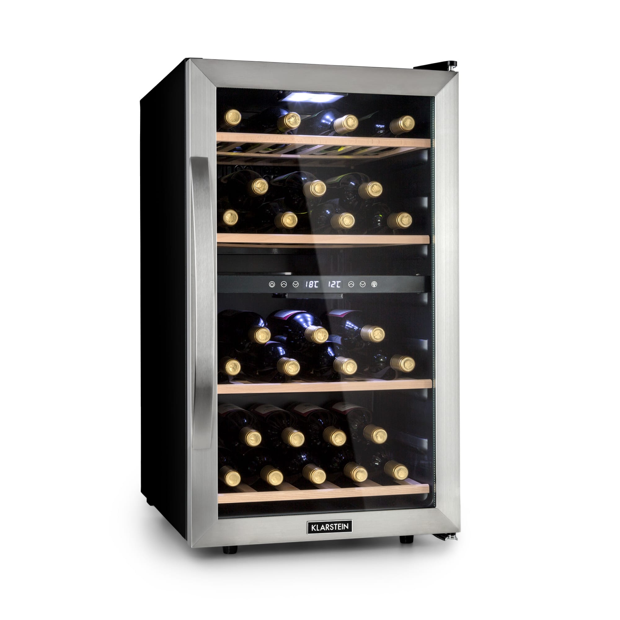 Klarstein Vinamour 45D, borhűtő, 118 liter, 45 palack, 5 - 18 °C, 2 zóna, rozsdamentes acél