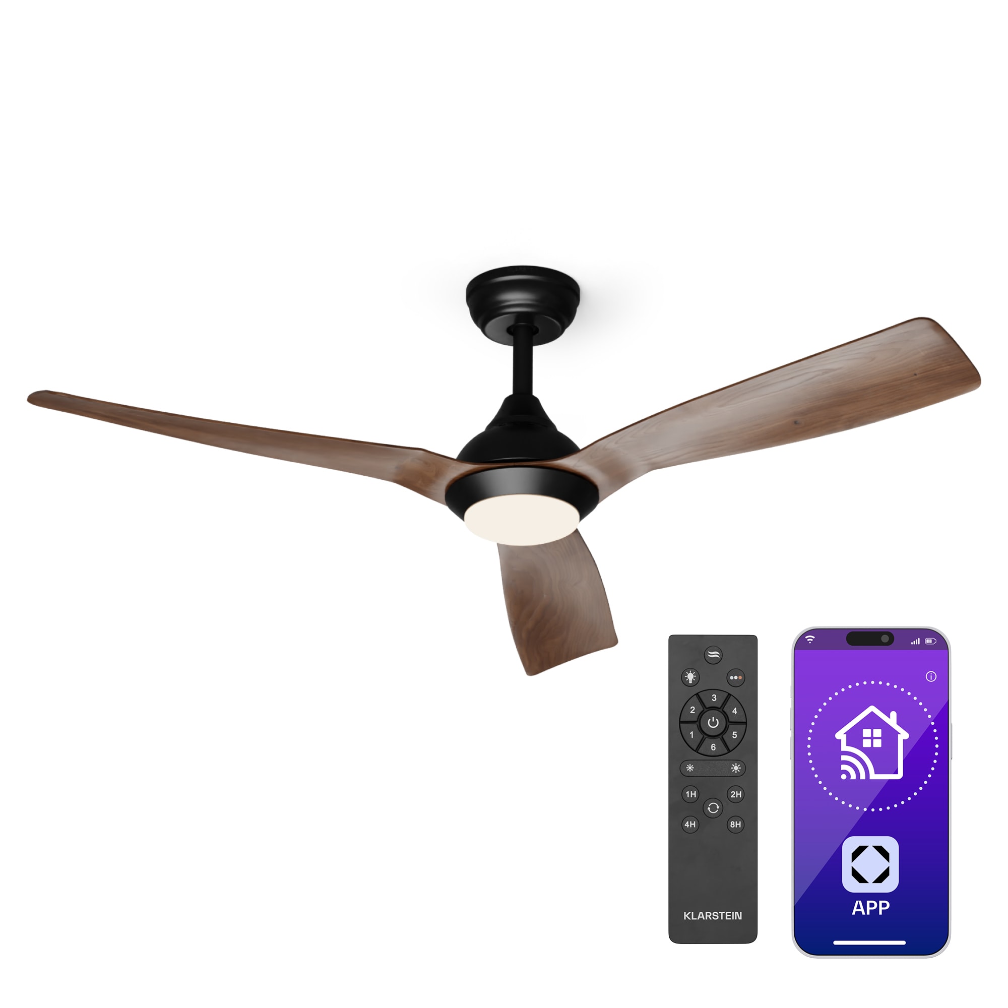 Klarstein Fiji Flow 2 az 1-ben Smart, mennyezeti ventilátor, Ø 132 cm, dimmelhető LED világítás, távirányító, vezérlés applikáción keresztül, 2 irányú működtetés