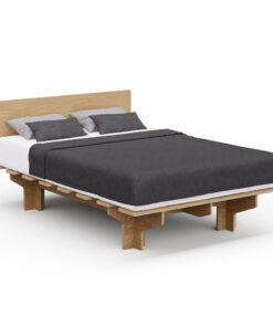Blumfeldt NordicAura Double kétszemélyes ágykeret, 140 cm x 200 cm, robusztus, szerszámmentes, eukaliptuszfa, polcok