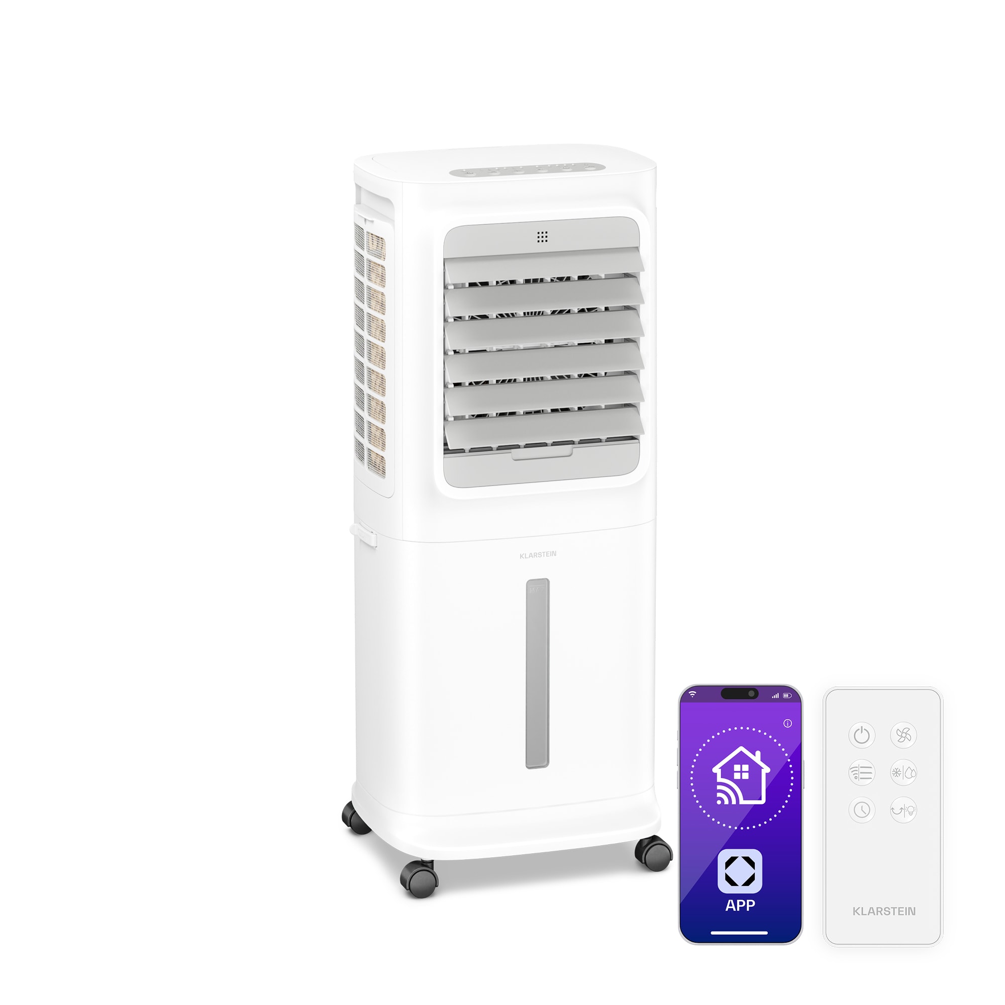 Klarstein Breezcube intelligens vízhűtéses léghűtő | 340 m³/h | 10 l | 30 m² | 3 üzemmód | 50 W