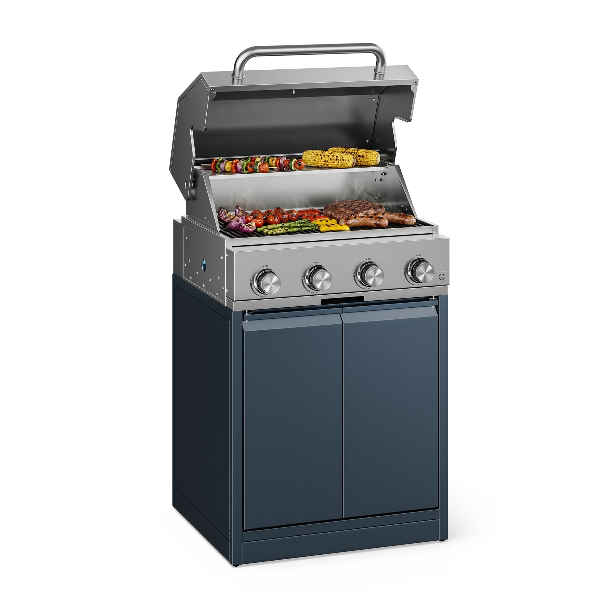 Klarstein WaldChef kerti konyha | Gázgrill | 4 égő | 30 mbar | 12800 W | Öntöttvas rács | Rozsdamentes acél