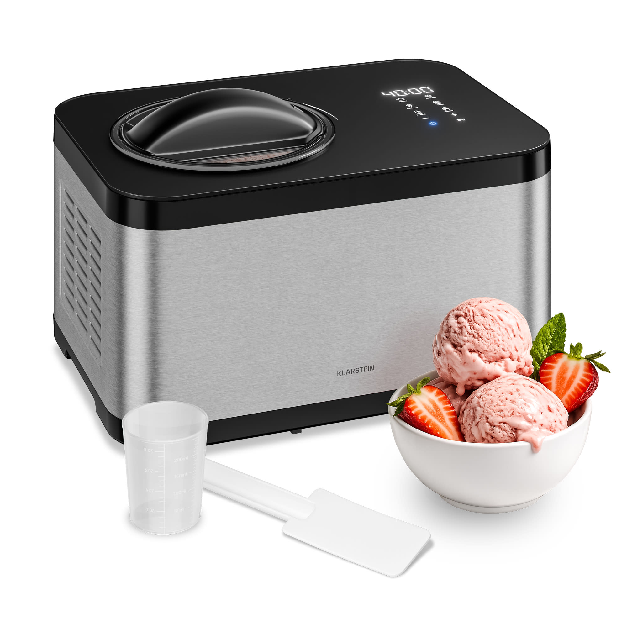 Klarstein VeroSteel jégkrémkészítő kompresszorral | 1,5 l | 150 W | 4 program | érintővezérlés