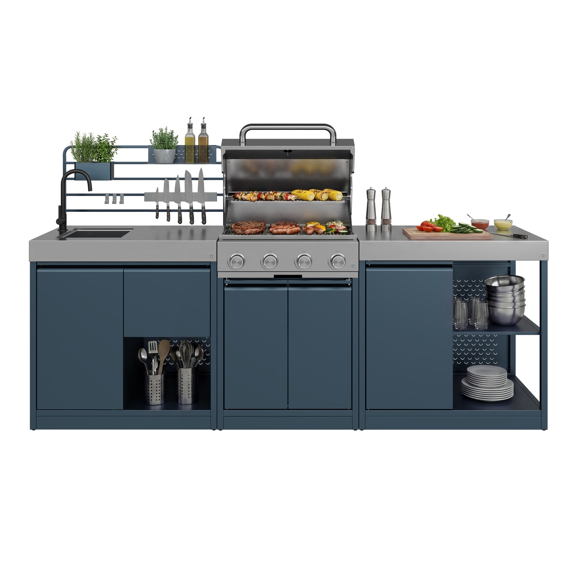 Klarstein WaldChef kültéri konyhaszett | 4 égő | 30 mbar | 12800 W | időjárásálló | rozsdamentes acél